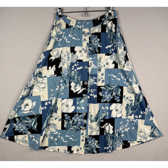 Designers Sport Originals Dresses & Skirts - Vintage Patchwork Button Down Skirt Womens L Blue Floral Modest Stretch USA
